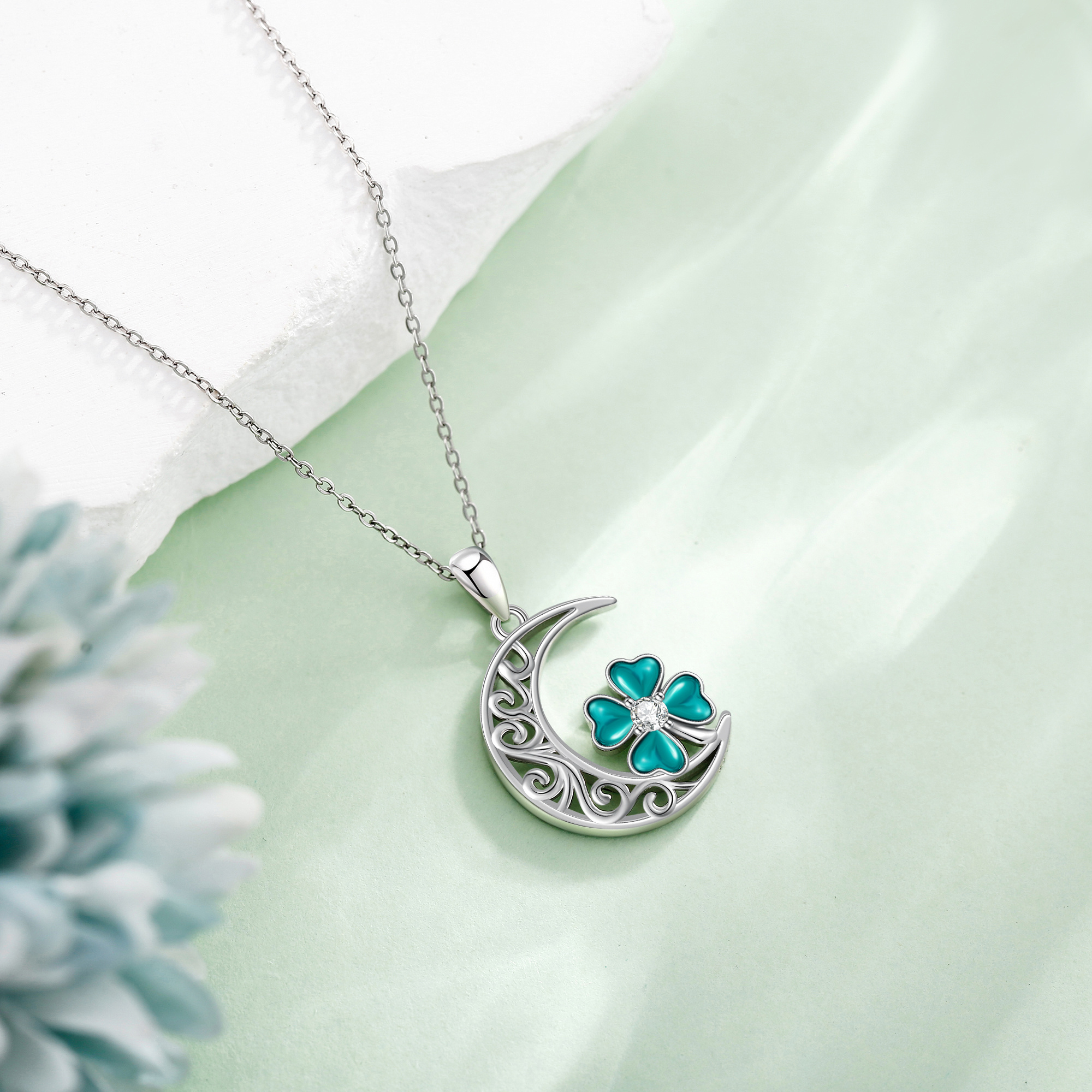 Women's 925 Sterling Silver Four Leaf Clover Necklace